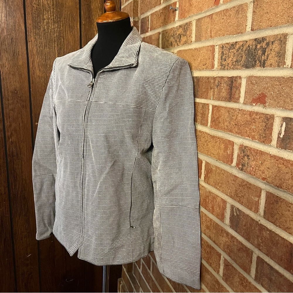 Bernardo Collection Women M Houndstooth Full Zip Leather Jacket Lined Old Money